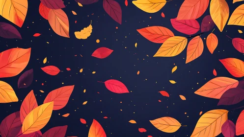 Autumn leaves swirl across deep navy seasonal background.
