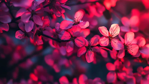 Luminous Pink Blossoms in Soft Focus Glow.