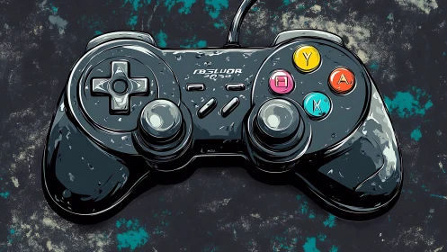 Weathered Gaming Controller with Vibrant Button Interface Design
