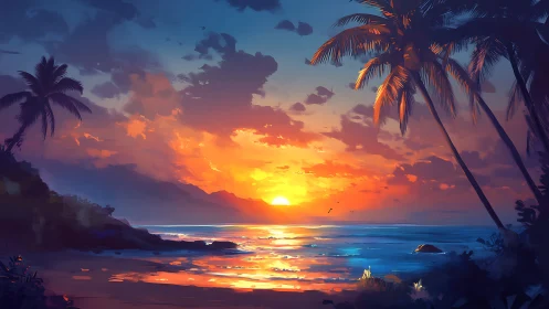 Sunset glow over a tranquil tropical shoreline retreat.