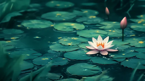 Moonlit lily drifts like quiet music across teal water