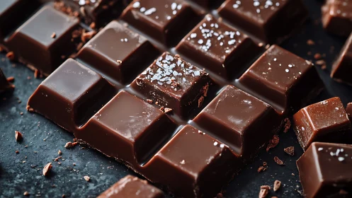 Artisanal chocolate squares with sea salt garnish.