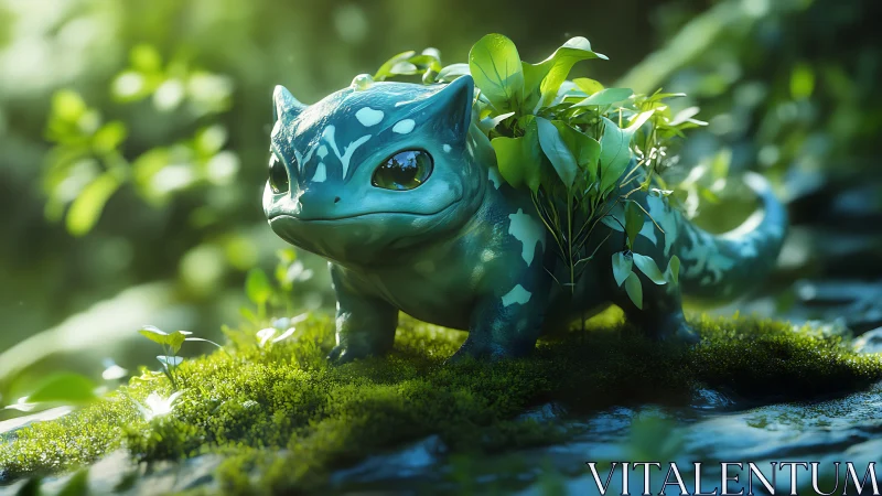 Forest creature with lush foliage growing along back.