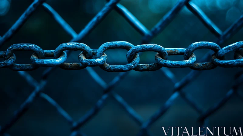 Midnight steel chain suspended in moody blue silence.