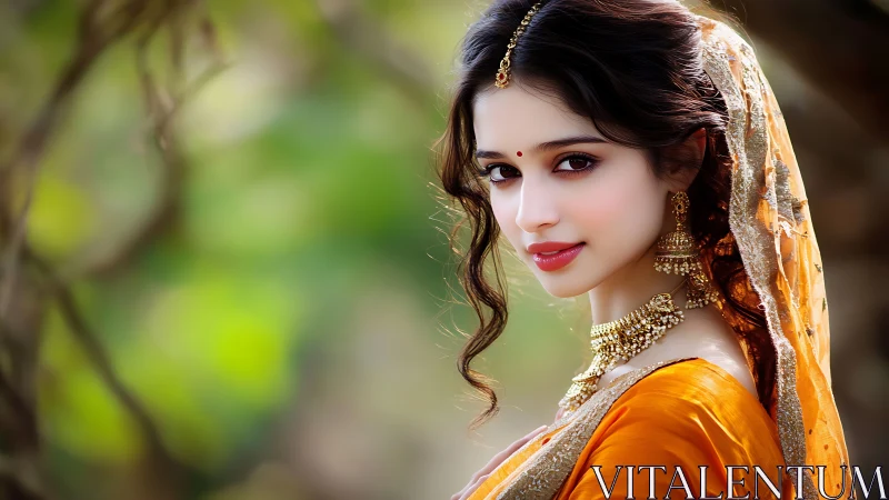 Digital portrait renders woman in ornate traditional attire