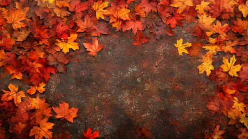 Autumn maple leaves frame rustic textured background beautifully.