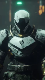 Armored sci fi sentinel rendered with worn metallic plating and HDR light