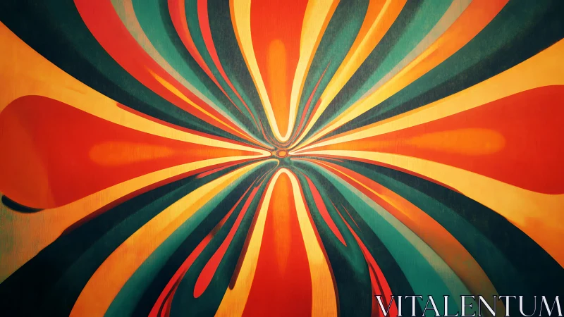 Radial abstract ribbons burst with warm retro contrast.