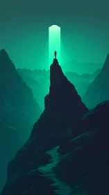 Monolithic portal illumination over solitary summit observer.