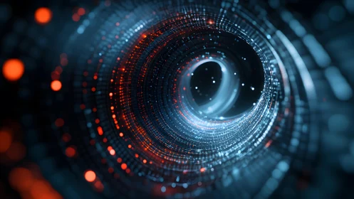 Futuristic Data Tunnel with Glowing Particles in Digital Style.