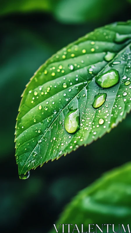 Close-up view isolates leaf surface with water droplets