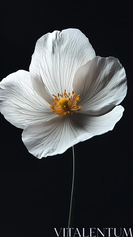 White anemone flower against dark background.