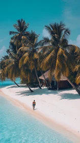 Tropical Island Sanctuary: Thatched Bungalow Nestled Among Palm Fronds.