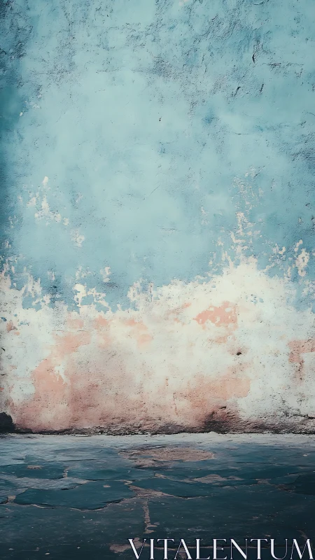 Weathered blue wall meets stone floor in quiet urban corner