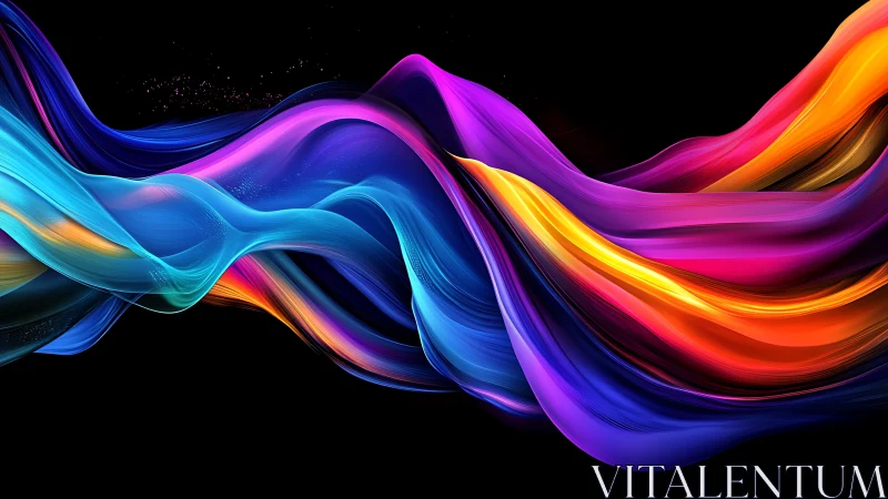 Multicolored fluid waveforms on black digital background.
