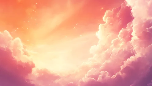 Sunlit pastel clouds drift through a glowing tranquil sky