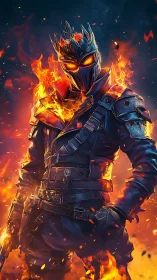 Flaming armored ranger in molten inferno digital painting.