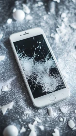 High-key product shot of a shattered smartphone screen on foil.