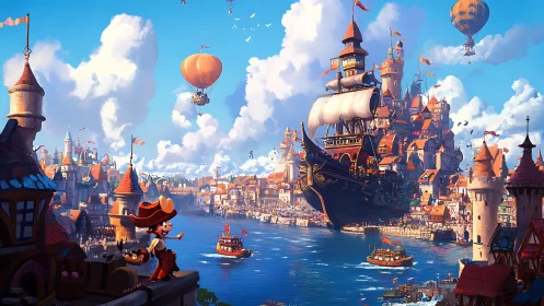 Sky-pirate harbor pulse with airships, castles and curiosity.