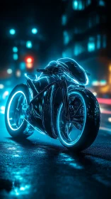 Neon storm motorcycle prowls through electric midnight streets.