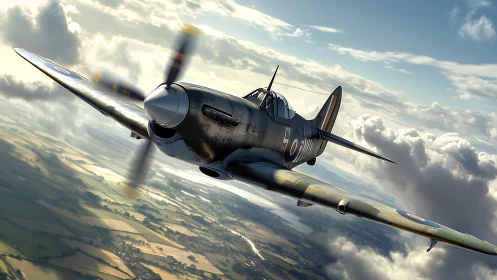 WWII single-seat fighter executing high-bank atmospheric turn.