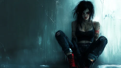 Brooding punk woman in high contrast digital painting lighting study