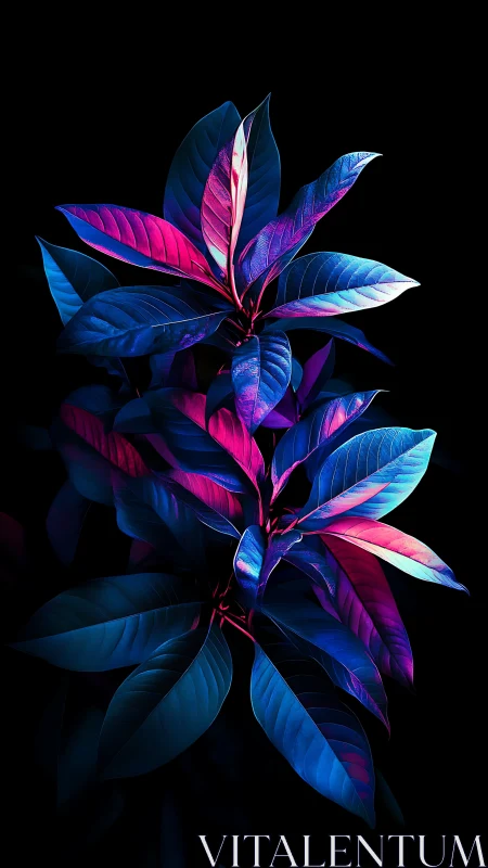 Neon twilight foliage glowing in electric midnight hues.