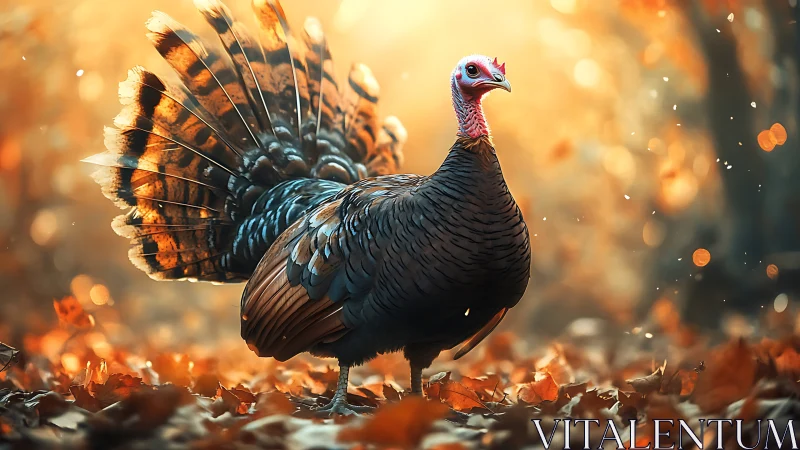 Wild Turkey Display in Golden Autumn Light.
