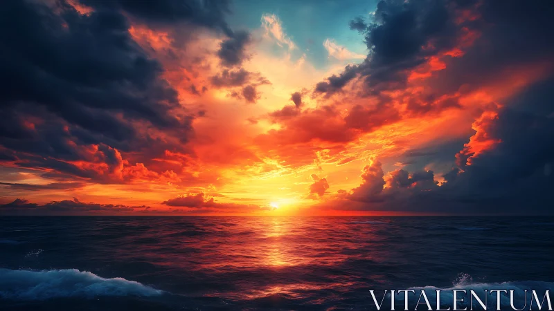 Sky ignites as molten sunset pours fire across the sea