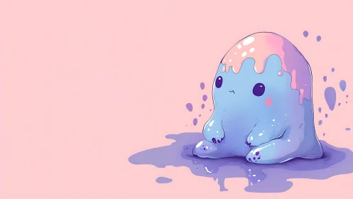 Blue goo creature sits on puddle under pink drip coating