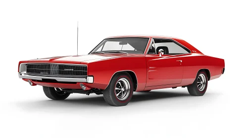 Red classic muscle car coupe rendered on white background