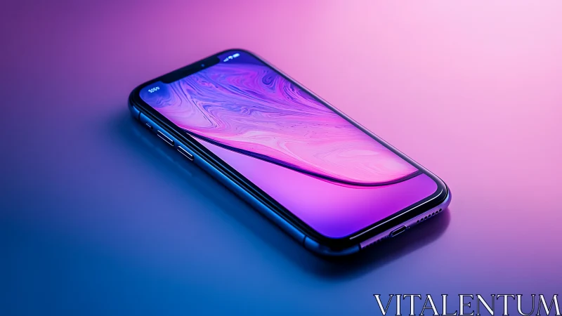 Contemporary smartphone with liquid gradient interface display against chromatic gradient background