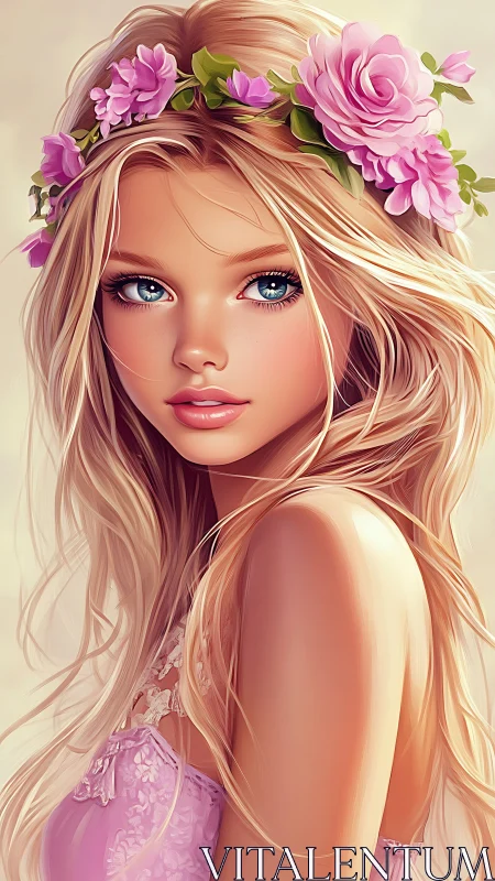 Sunlit flower-crowned girl turns pastel daydream into reality