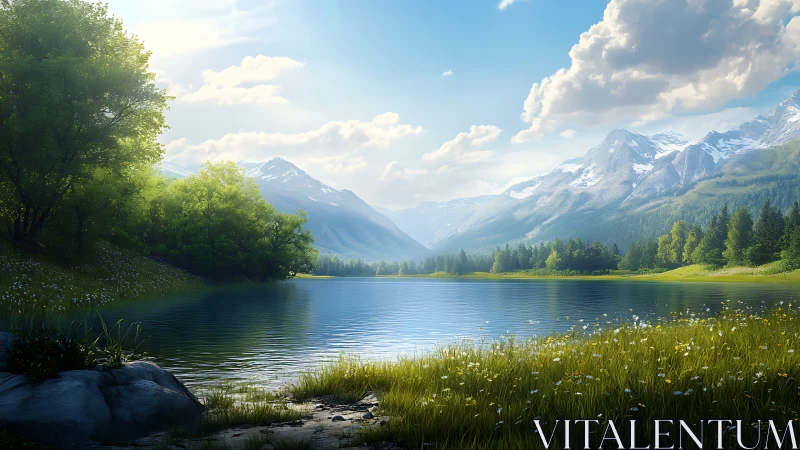 Quiet mountain lake morning wrapped in gentle summer light.