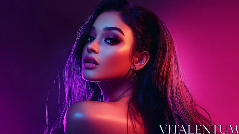 Neon-lit digital portrait of woman in cinematic rim light.