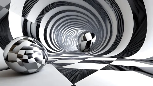 Parametric chrome spheres in striped vortex tunnel environment.