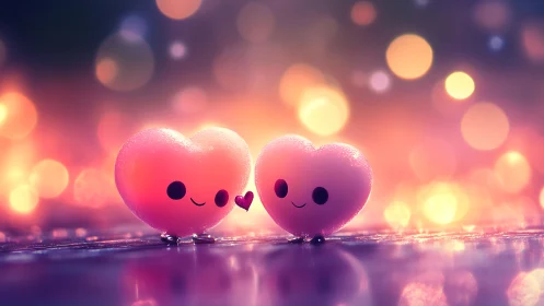 Two Adorable Hearts Exchanging Love in Golden Glow.