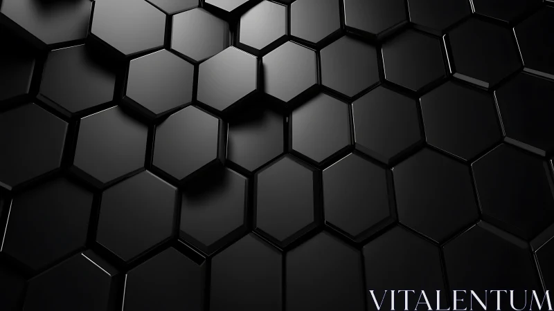 Black hexagonal 3D surface with reflective geometric tiles.