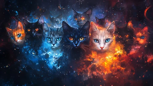 Cosmic Cats: Fire and Ice in Ethereal Harmony.