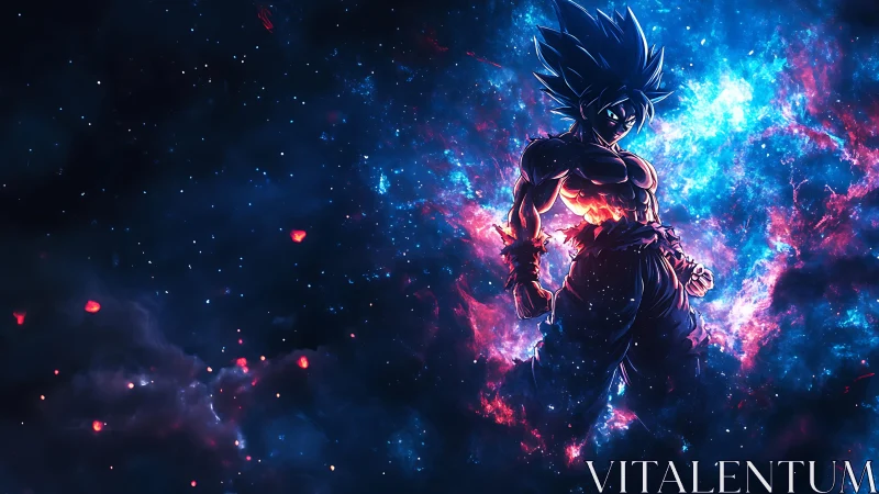 Cosmic warrior ignites with power in a nebula storm.