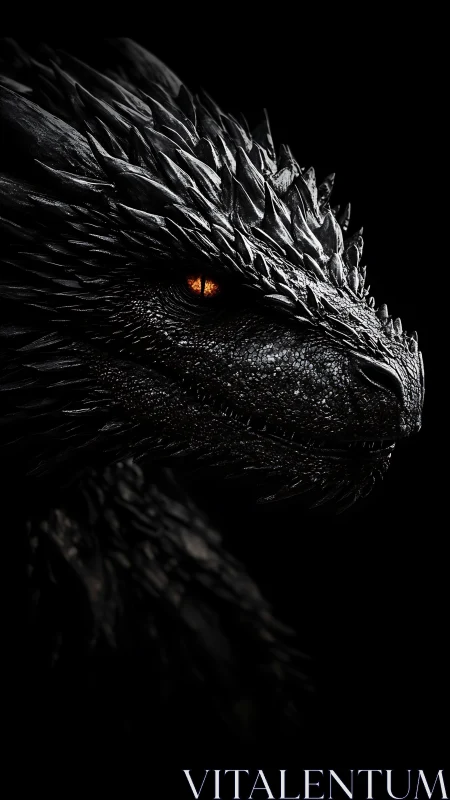 Dragon head rendered in high contrast with glowing eye