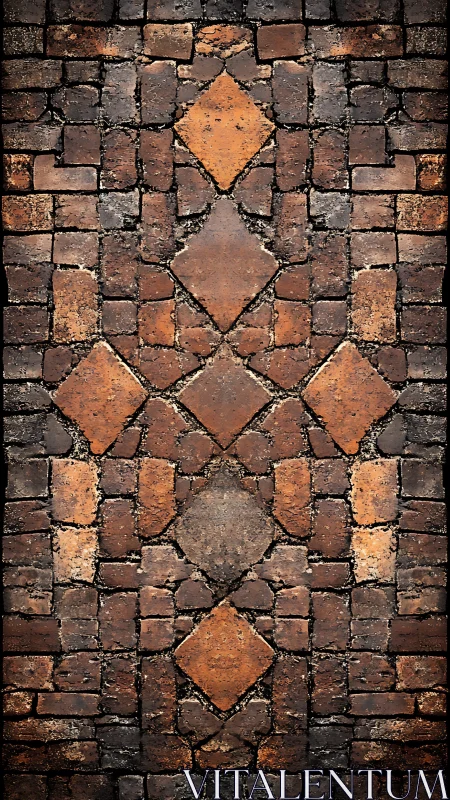 Symmetrical brick mosaic with central diamond tessellation.