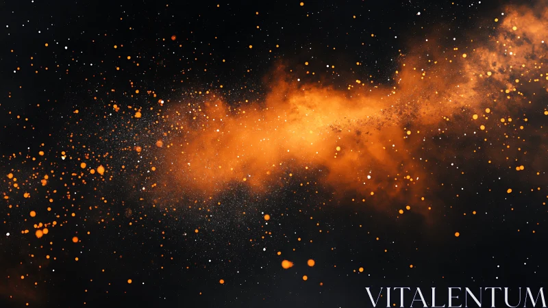 Radiant orange dust cloud drifts through a dark cosmic void