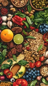 Overhead composition showcases colorful whole foods in rich detail
