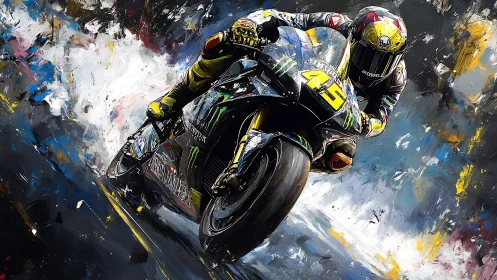 Motorcycle racer in dynamic digital painting motion.