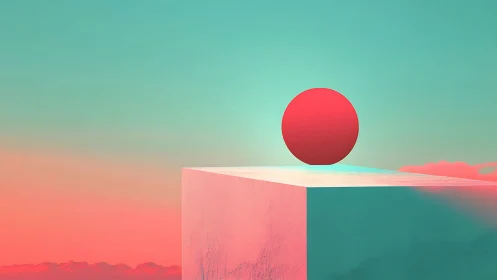 Soft neon sphere rests quietly above a pastel horizon