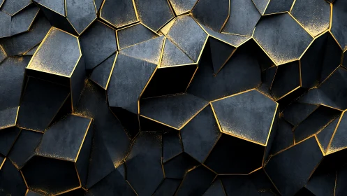 Geometric black cubes with luminous molten gold seams.
