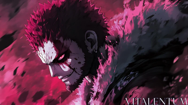 Anime portrait with crimson energy plume and dynamic chiaroscuro.