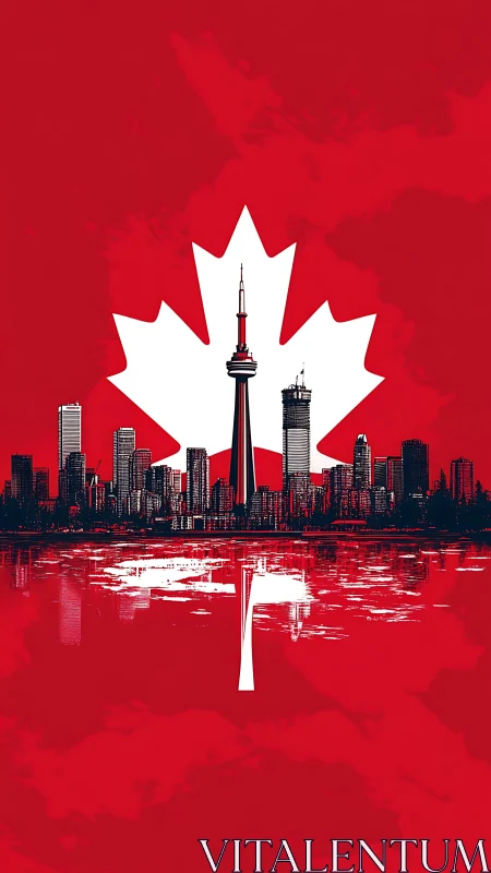 Scarlet Toronto skyline cradled in a bold maple emblem.