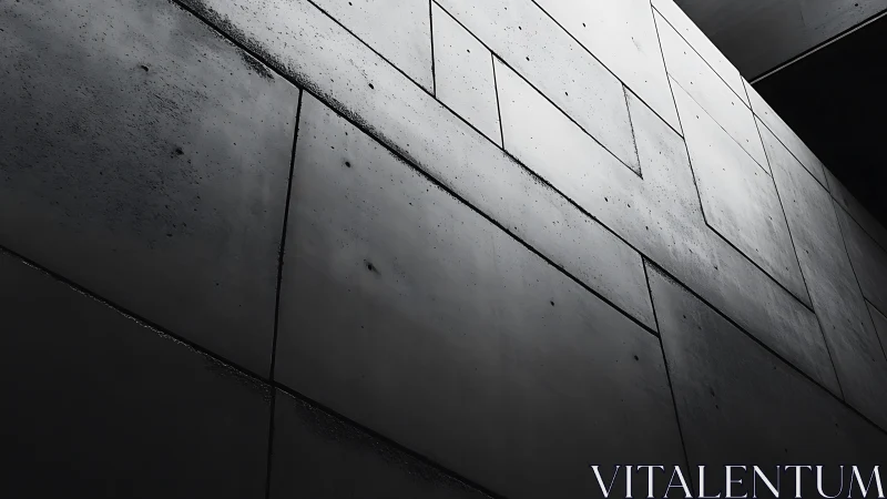 Minimalist concrete facade in dramatic oblique lighting.